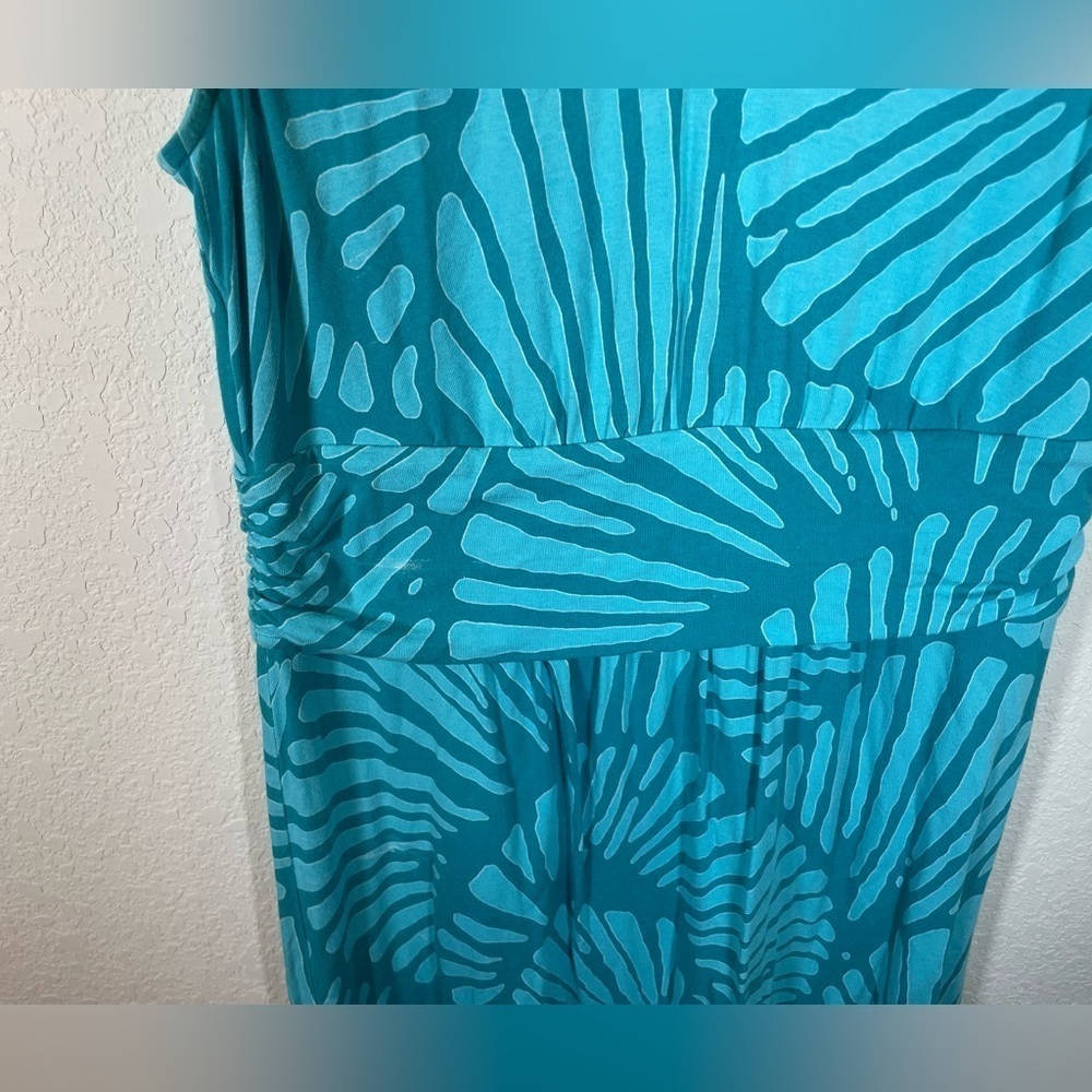 Tommy Bahama V-Neck Sleeveless Shell Print Turquoise Dress - Picture 3 of 6